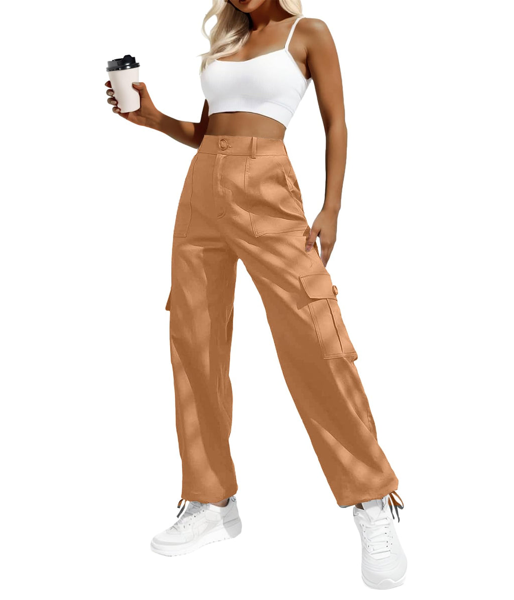Women's High-Waisted Cargo Pants â€?Y2K Streetwear Baggy with 6 Pockets & Drawstring Cuffs
