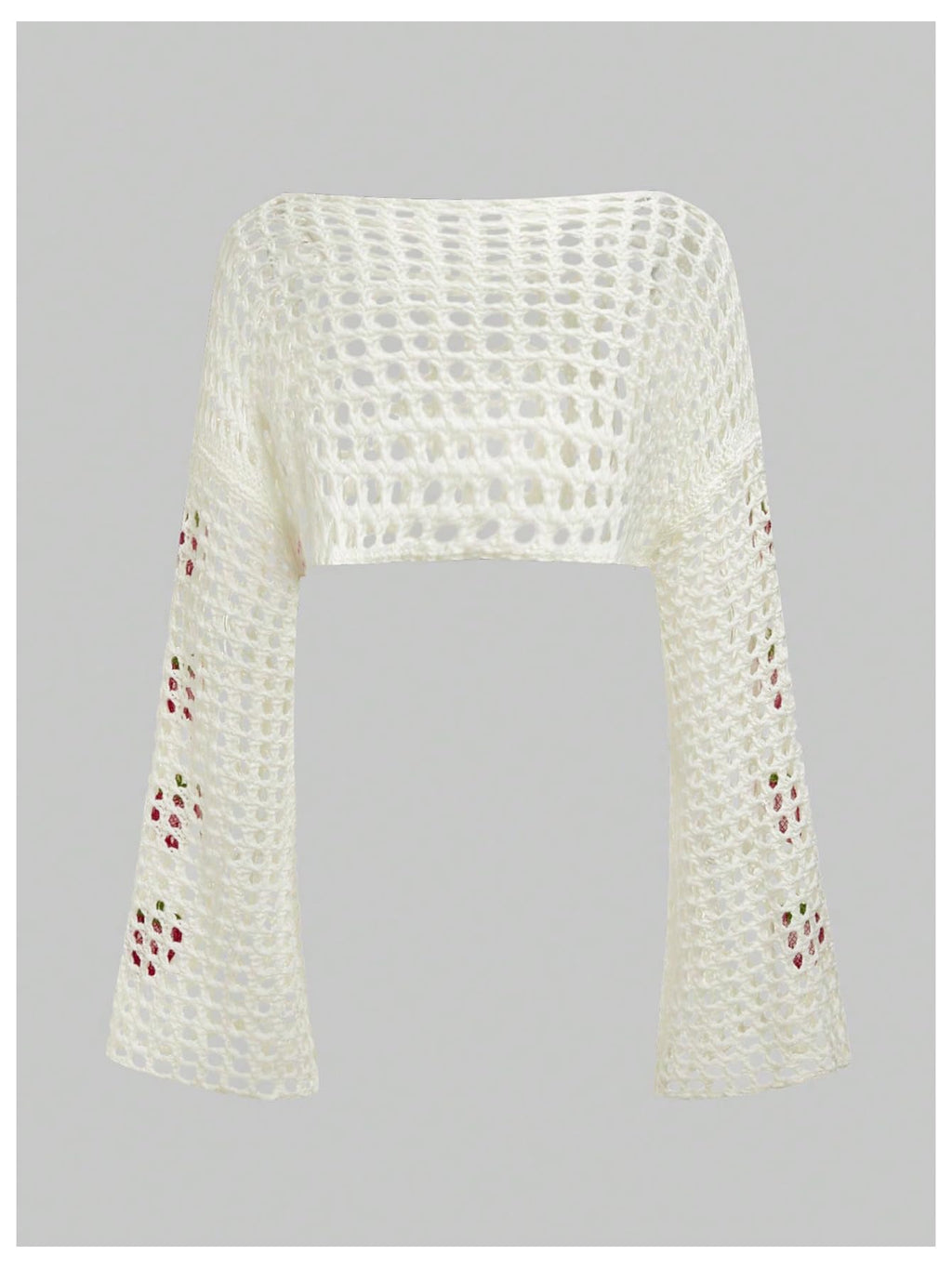 Women's Crochet Hollow Out Y2k Long Sleeve Cropped Knit Sweater Top