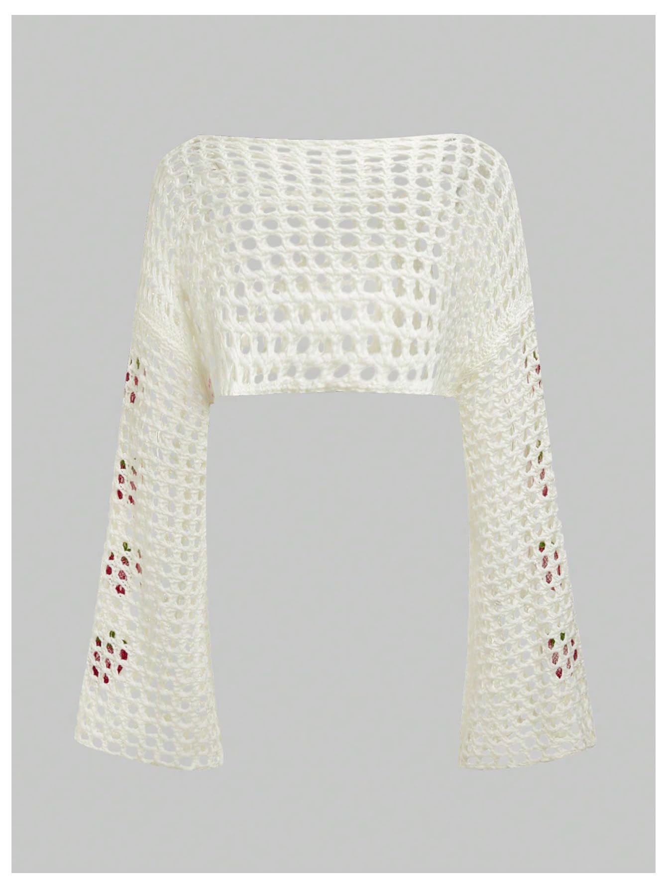 Women's Crochet Hollow Out Y2k Long Sleeve Cropped Knit Sweater Top