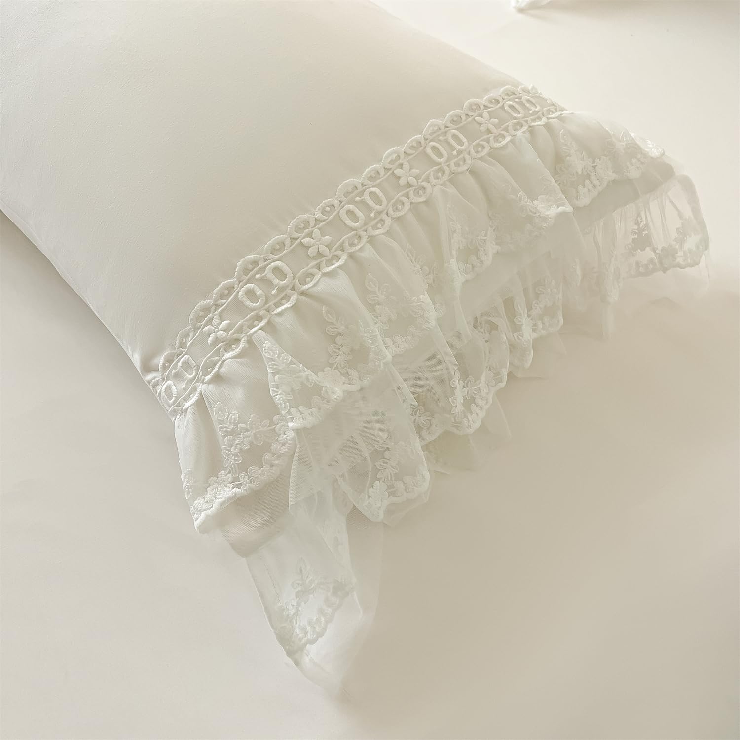 Chic Ruffle Lace Polyester Duvet Cover Set -Bedding-2 Piece Duvet Cover with Zipper Closure -Ultra Soft and Light Weight