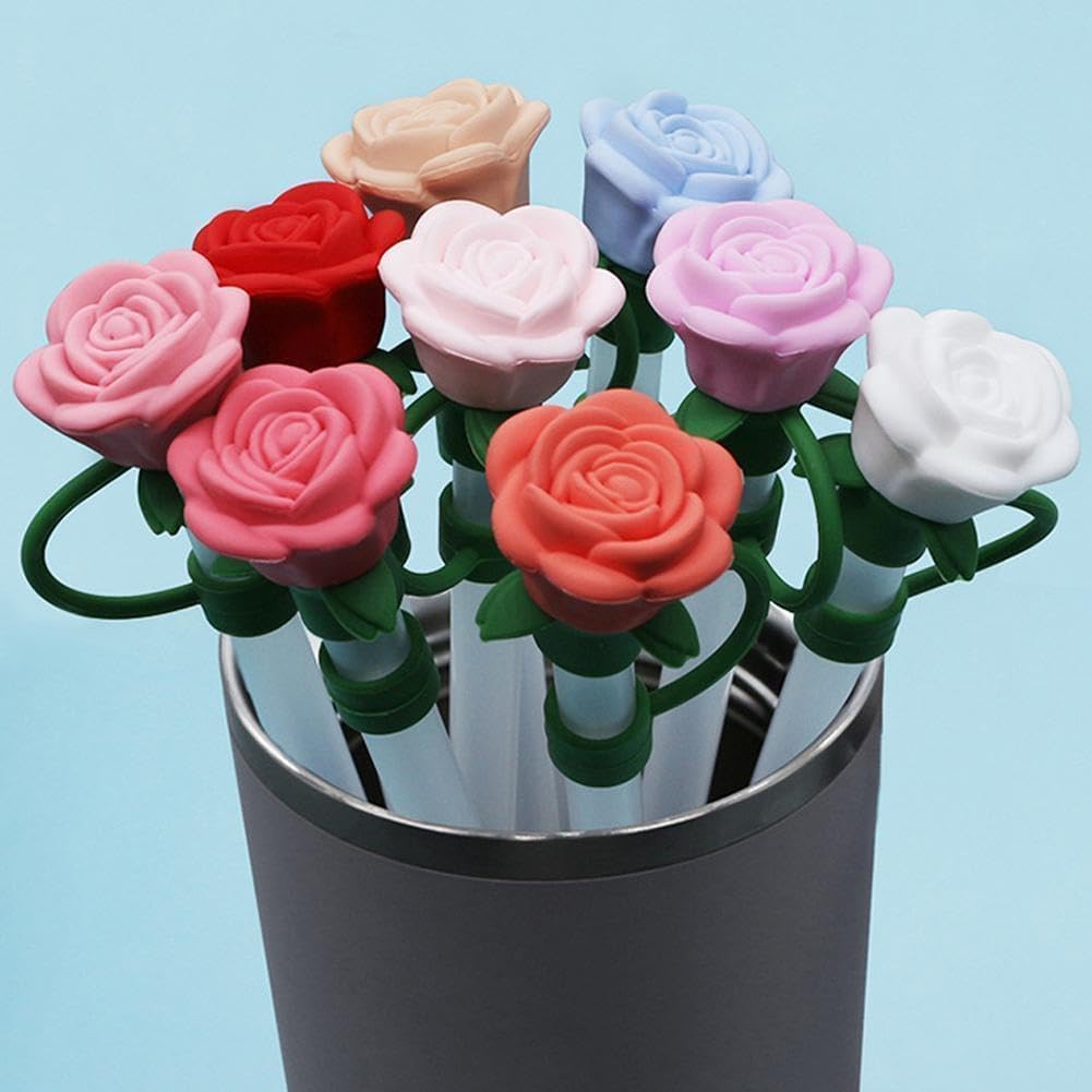 Rose Flower Straw Covers for Stanley Cup, Silicone Cover Dust Proof Plugs Protector 4Pcs 10mm