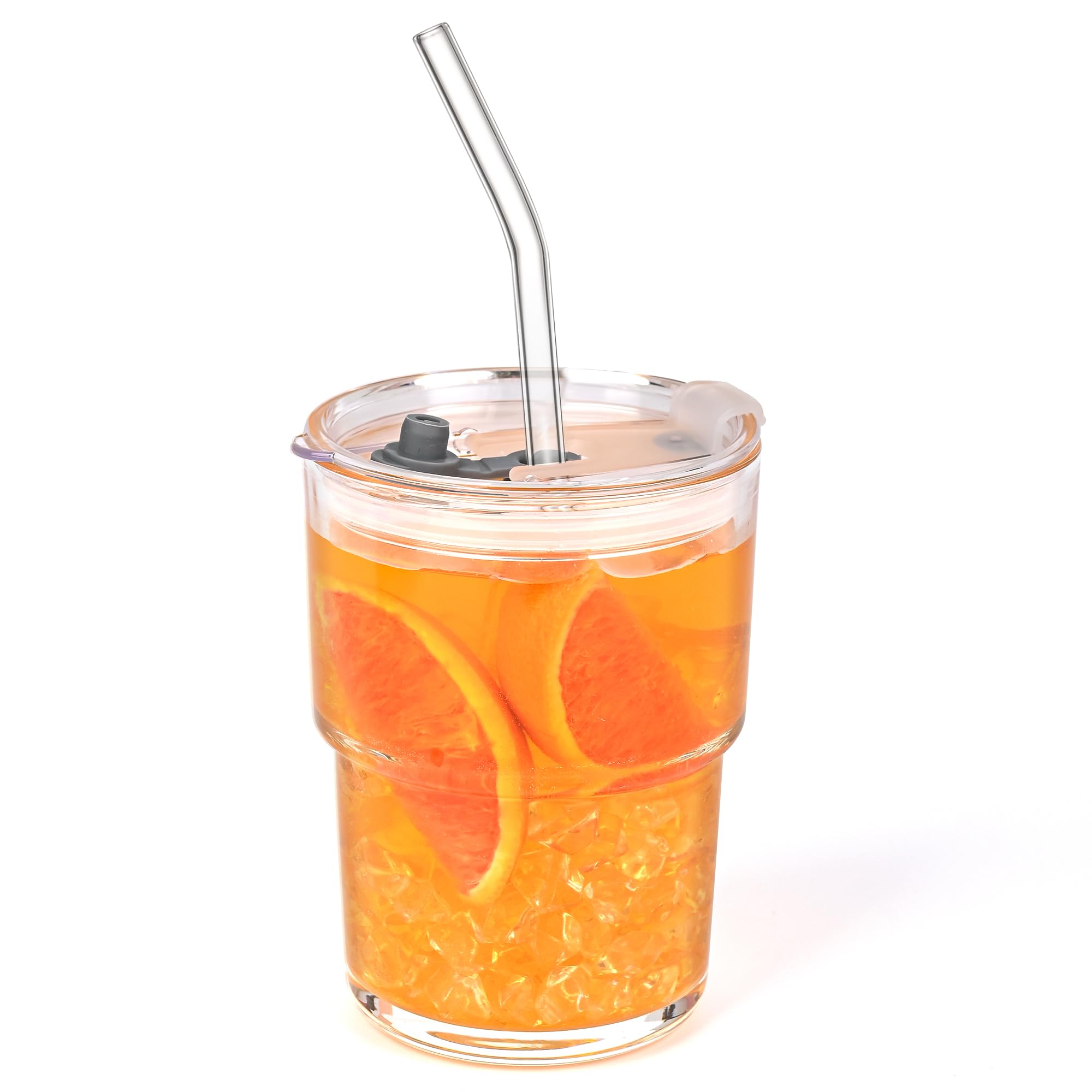 Glass Tumbler with Straw and Lid Sealed, Carry On Reusable Iced Coffee Cups,Thick Wall Glass Drinking Glassware Cups 13oz