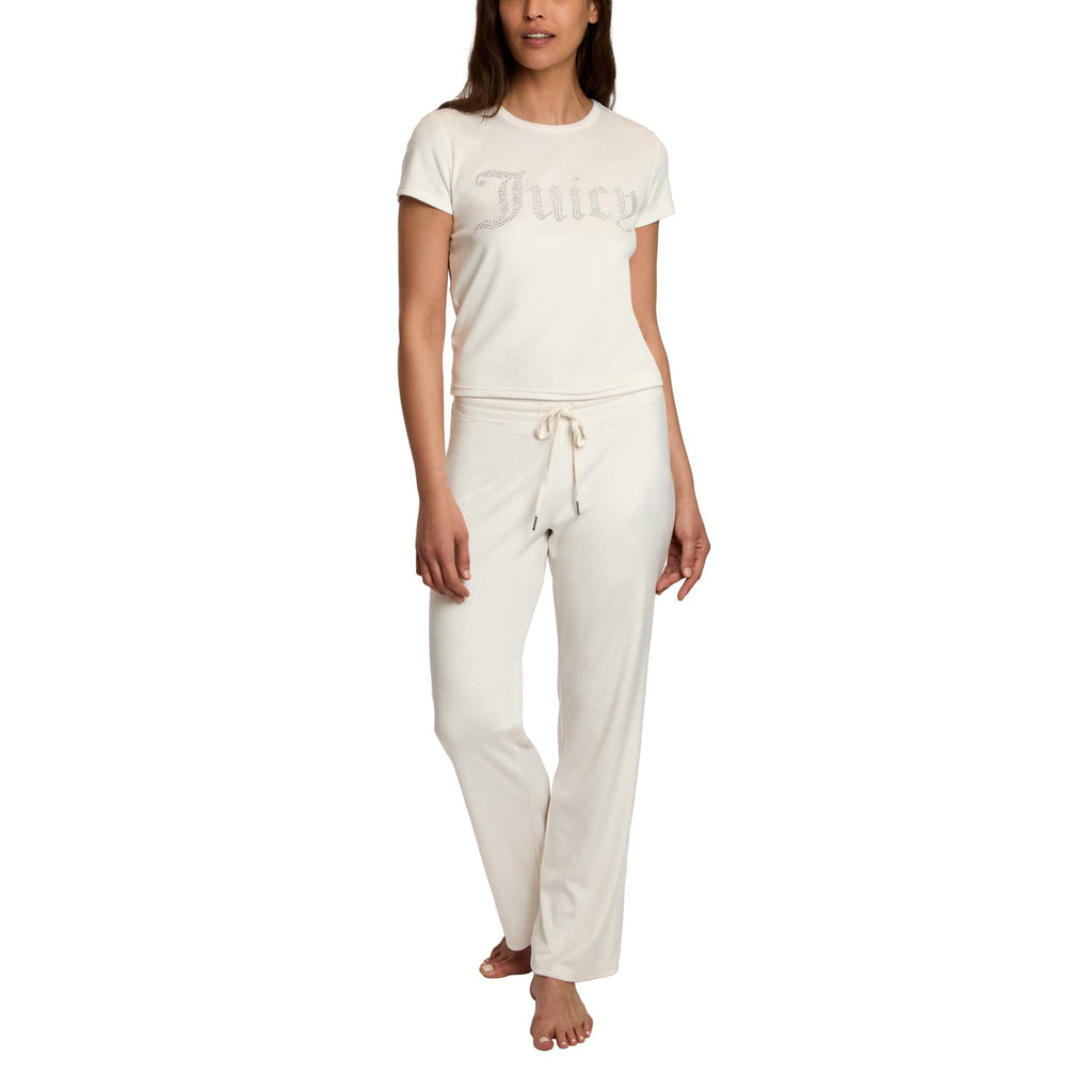 Juicy Couture Women's 2-Piece Velvet Fleece Lounge Sleepwear Set â€?Short Sleeve Shirt and Pants