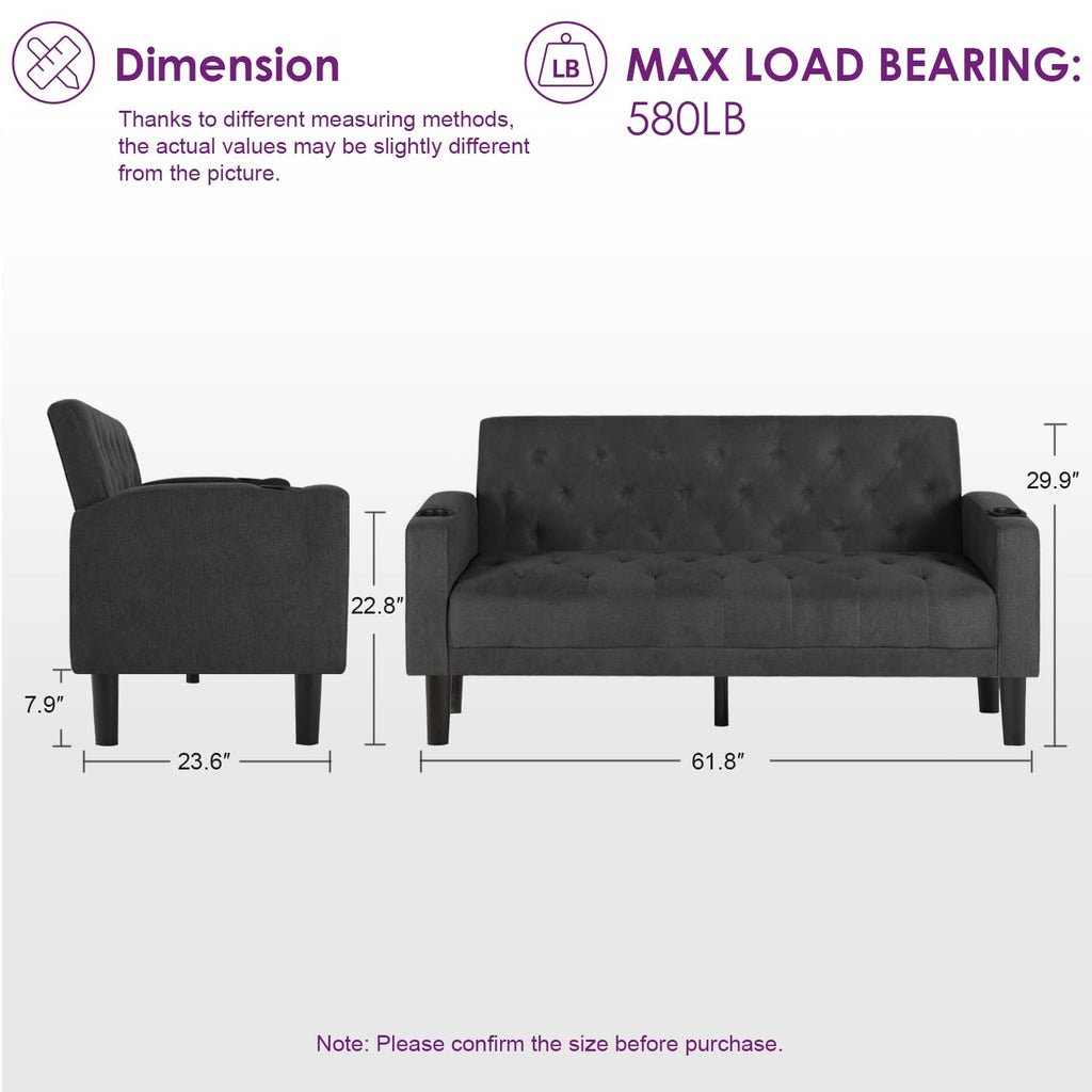 Velvet Loveseat Sofa w/ 2 USB Charger Ports and 2 Cupholders, Mid-Century Modern Tufted