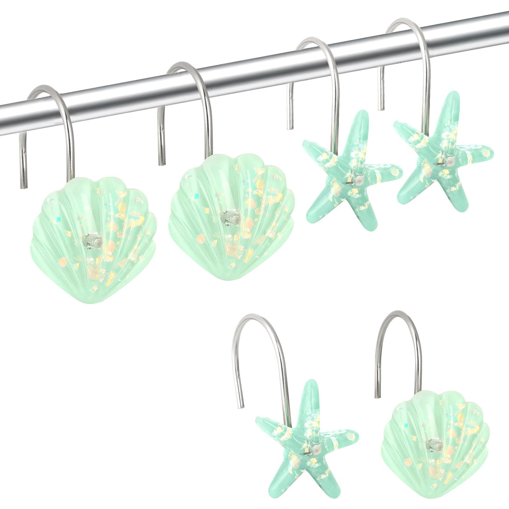 Seashell Shower Curtain Hooks, 12PCS Stainless Steel Anti Rust Starfish and Seashell Decorative Shower Hooks Ocean Theme Shower Curtain Hooks for Home Bathroom