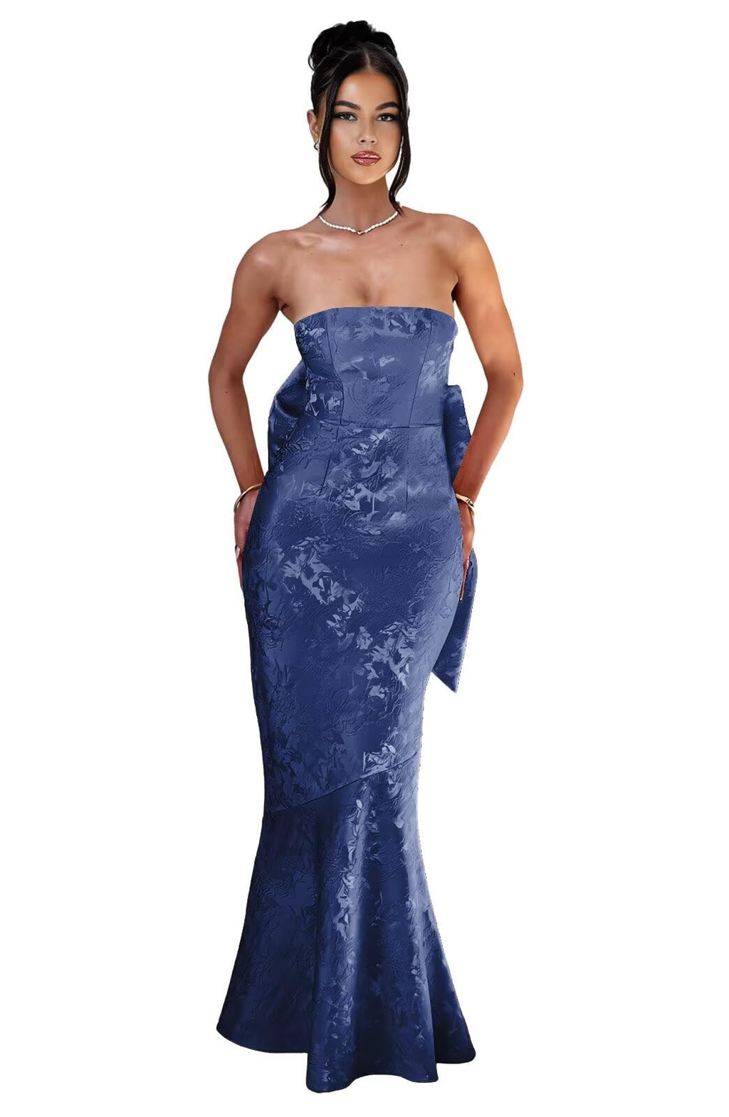 Strapless with Bow 3D Flower Mermaid Long Ball Gown Formal Dress