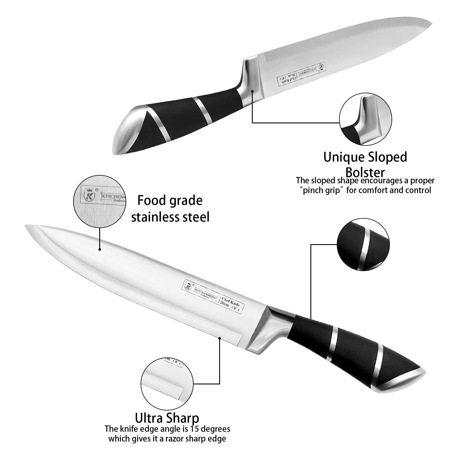 Kitchen Stainless Steel Knife Set, 9-Pieces Sharp Non-Stick Coated Chef Knives Block Set