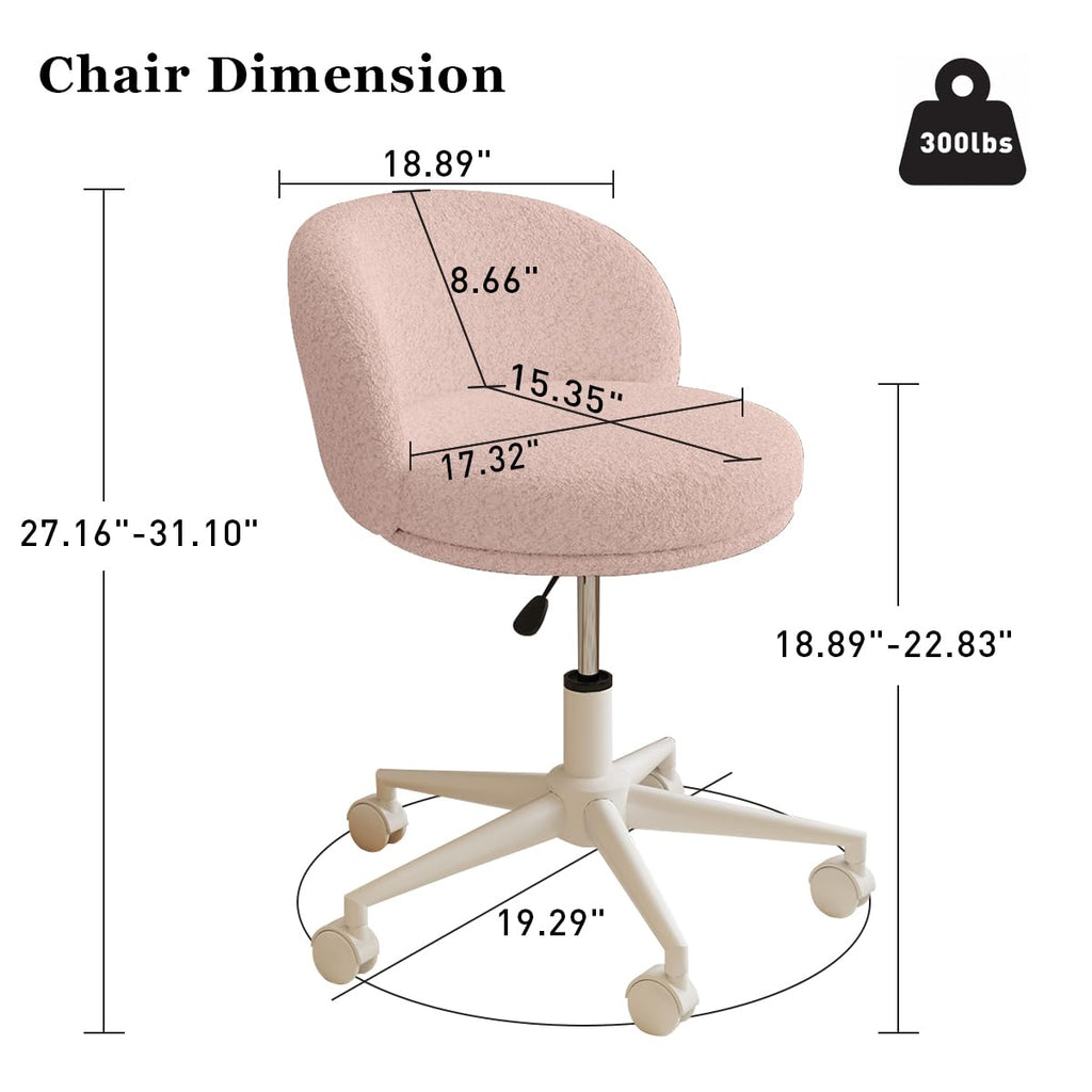 Modern Vanity Chair with Back, 360° Swivel Makeup Desk Chair Small Office Chair with Wheels, Height Adjustable Armless Computer Task Chair