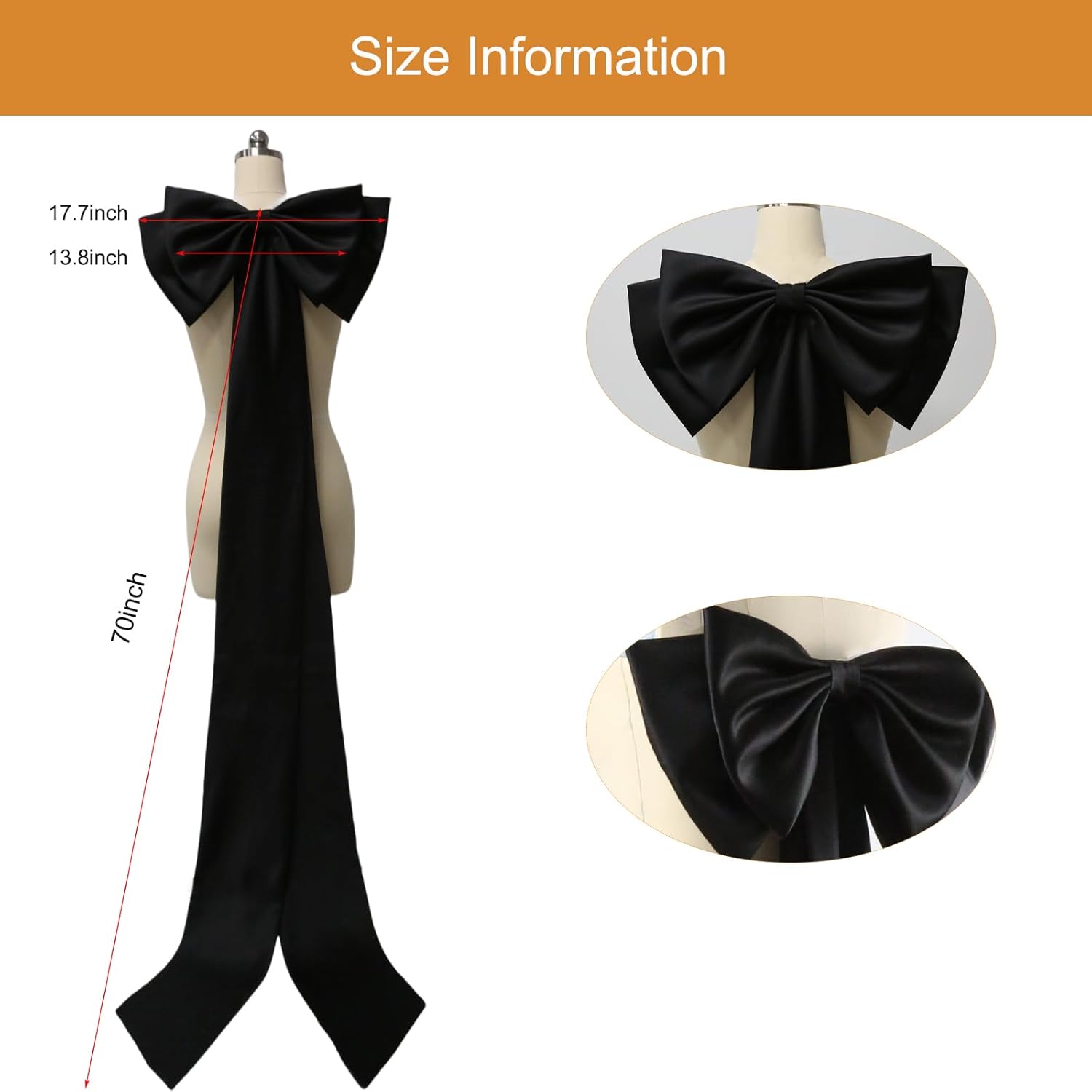 Detachable Big Bow Long Train Satin Bowknot Sweep Train Waist Sash Belt Bowknot for Wedding Formal Dress