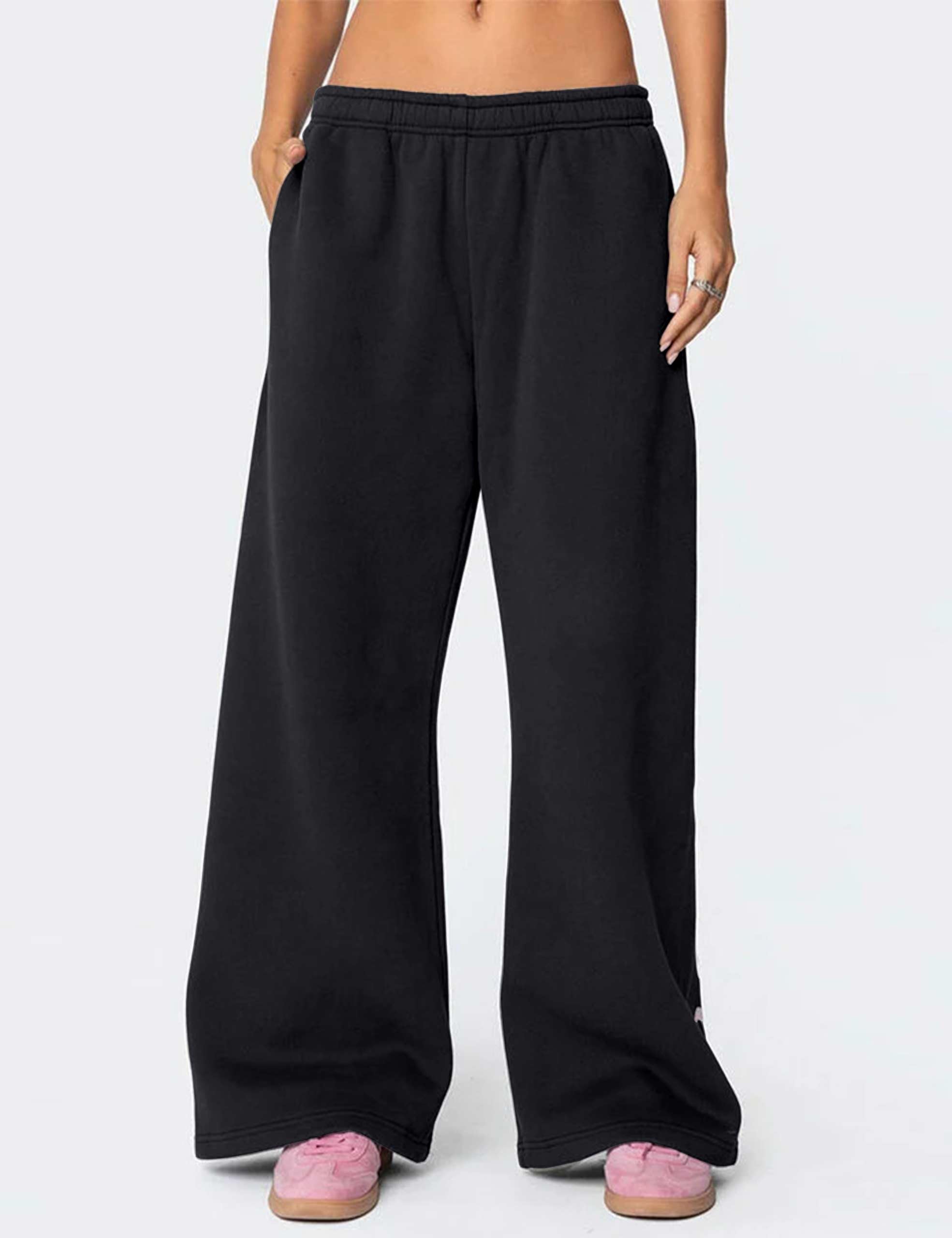 Women's Wide-Leg Sweatpants â€?Straight Leg, Graphic Bow Print, Elastic Waistband, Lounge Joggers with Pockets