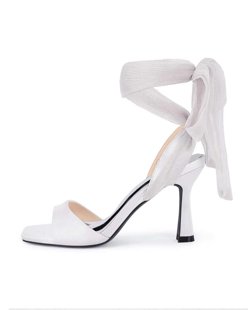 Womens Strappy Kitten Heels Sandals Lace Up Square Open Toe High Heels Satin Summer Dress Shoes