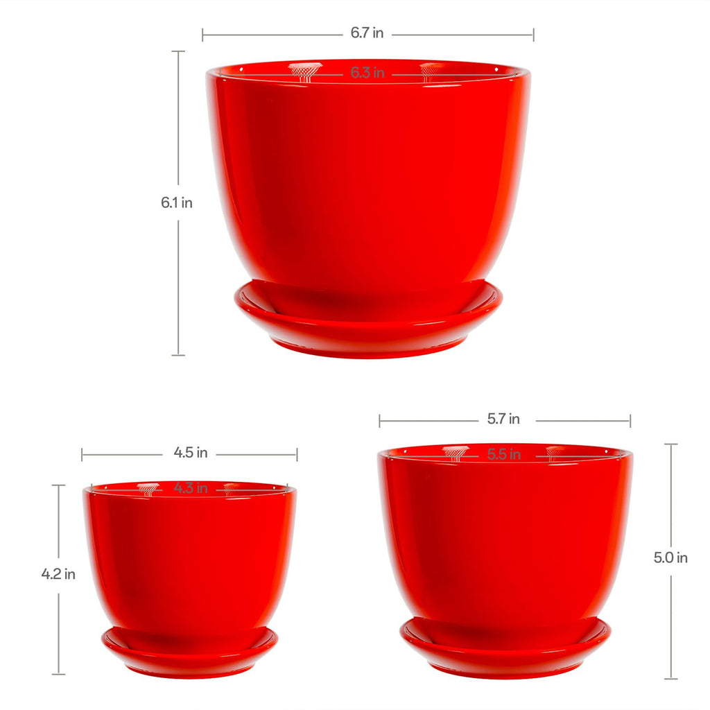 Ceramic Flower Pots,Indoor Decorative Plant Pots Set of 3-4"+5"+6" Inch Small Glazed Succulent Planters with Drainage Hole