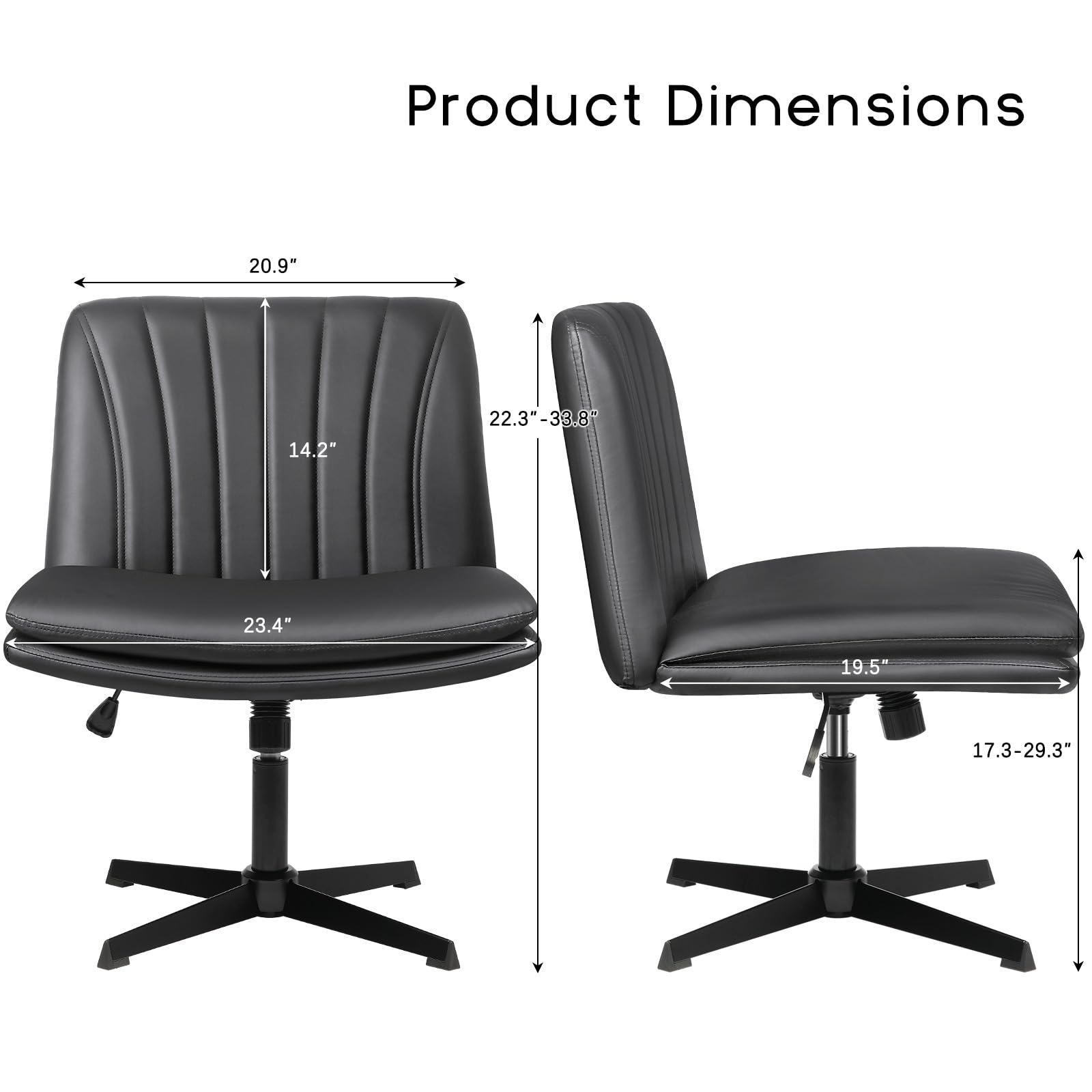Criss Cross Chair, Armless Cross Legged Office Desk Chair No Wheels, Fabric Padded Modern Swivel Height Adjustable Mid Back Wide Seat