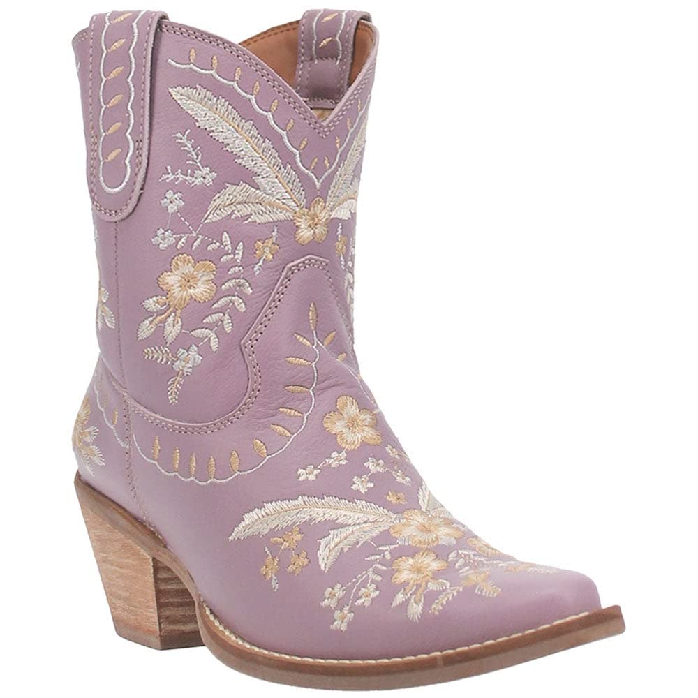 Womens Primrose Metallic Embroidered Floral Snip Toe Casual Boots Ankle Mid Heel 2-3"