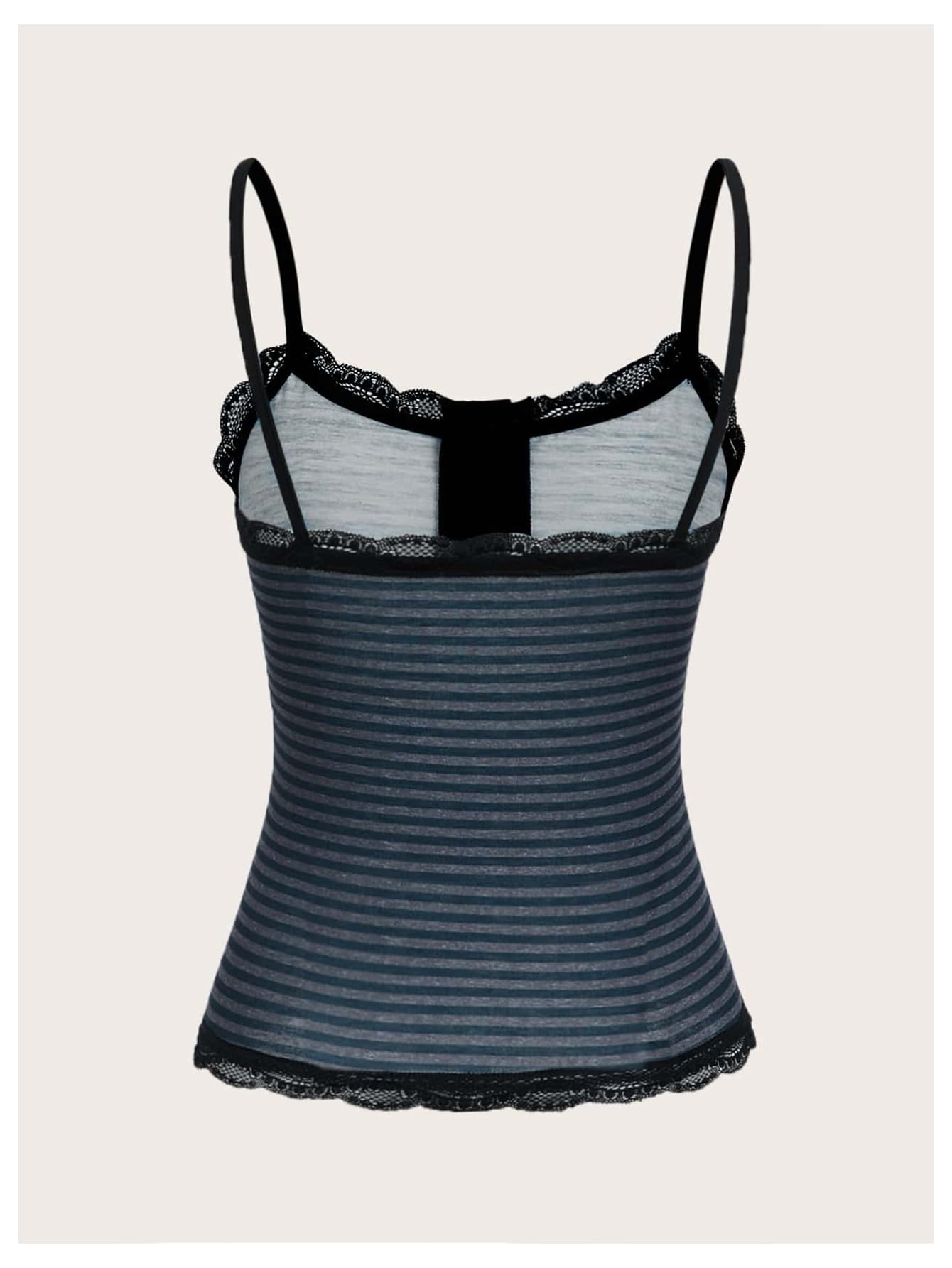 Striped Lace Trim Cami Crop Top Button Front Spaghetti Strap Y2k Tops