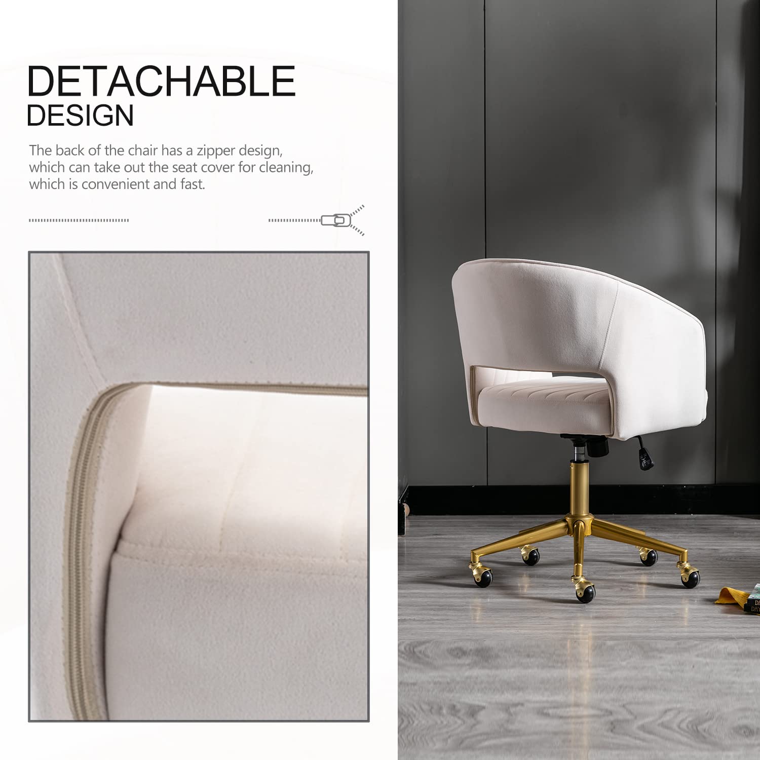 Vanity Velvet Chair, Upholstered Chairs with Adjustable Swivel Wheels