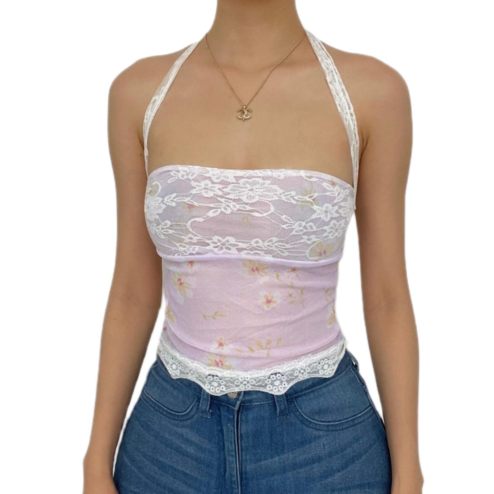 Women Y2k Lace Frill Camisole Sexy Spaghetti Strap Low Cut Tank Crop Top Aesthetic Fairycore Cami Shirt Streetwear