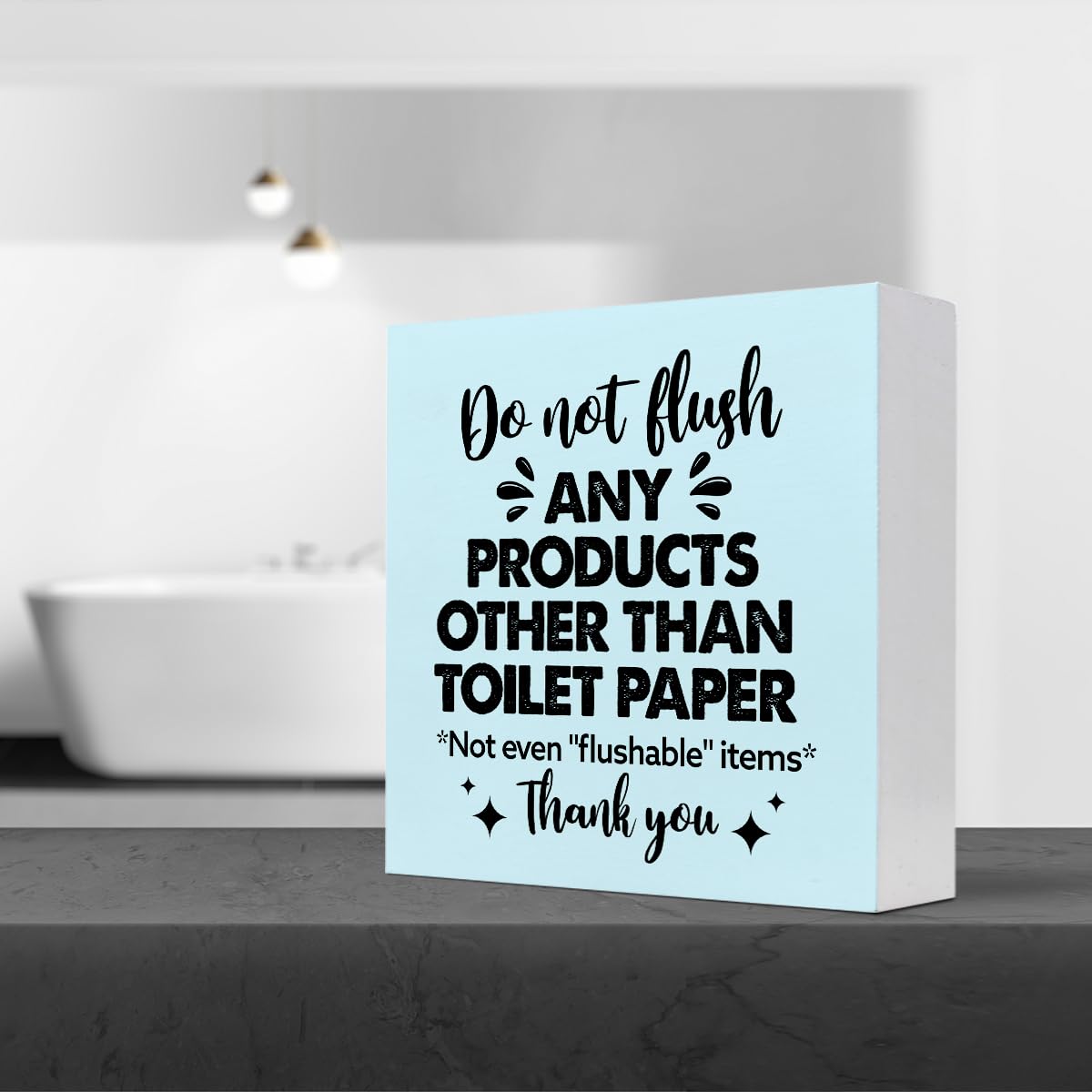 Do Not Flush Any Products Other Than Toilet Paper Wooden Box Sign - Bathroom Reminder Funny Quote Pink