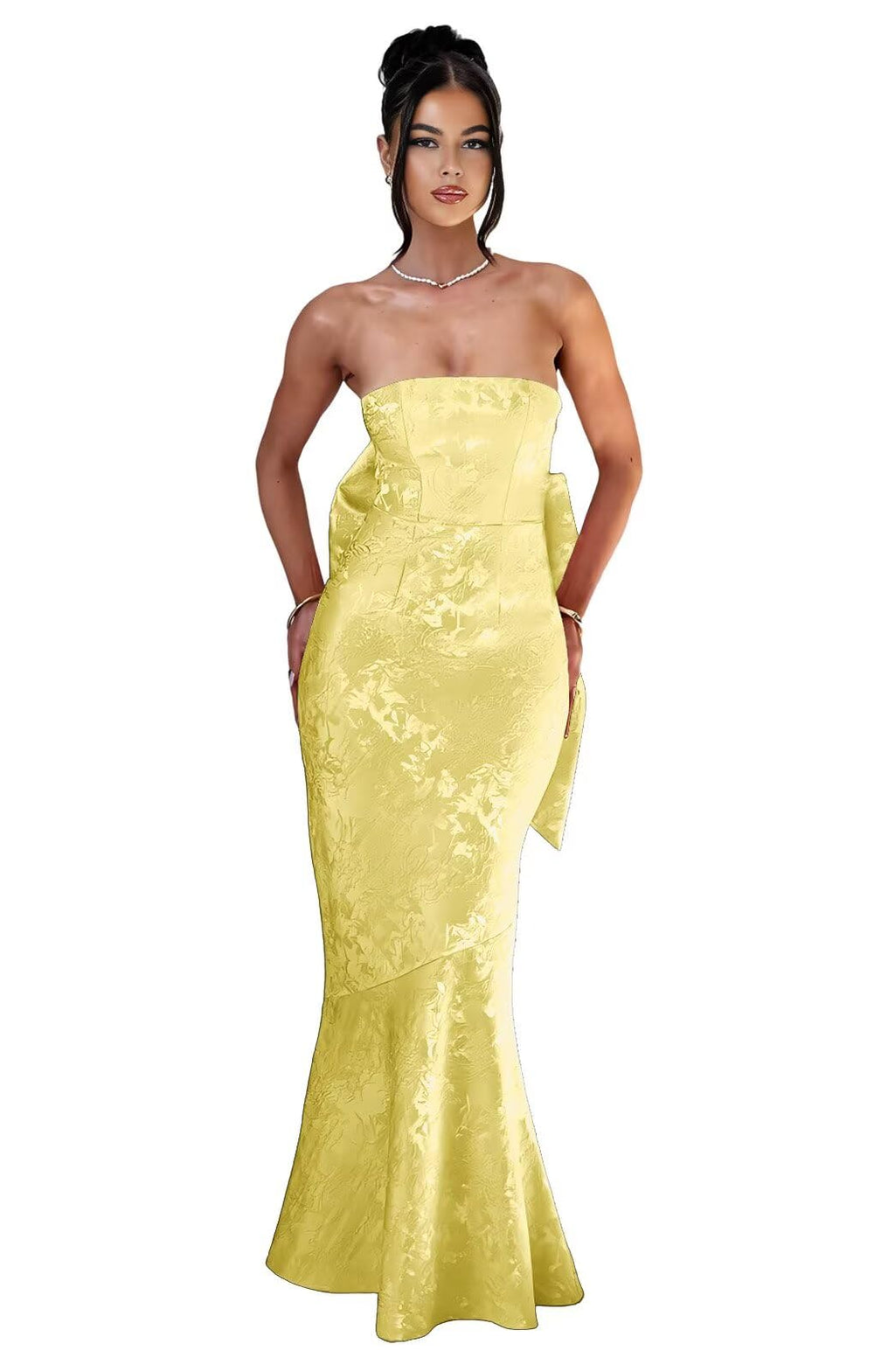 Strapless with Bow 3D Flower Mermaid Long Ball Gown Formal Dress