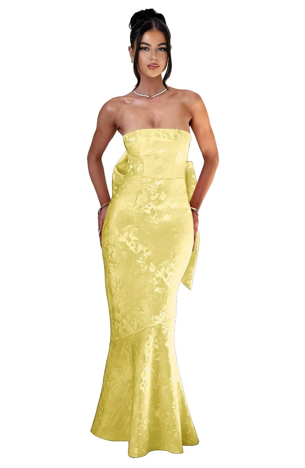 Strapless with Bow 3D Flower Mermaid Long Ball Gown Formal Dress