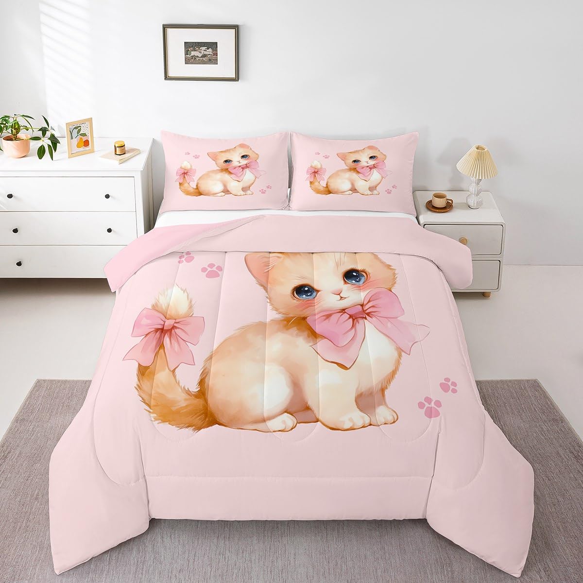 Dreamy Sweet Princess Style Quilt Set Reversible Duvet Insert, 2 Pillowcases