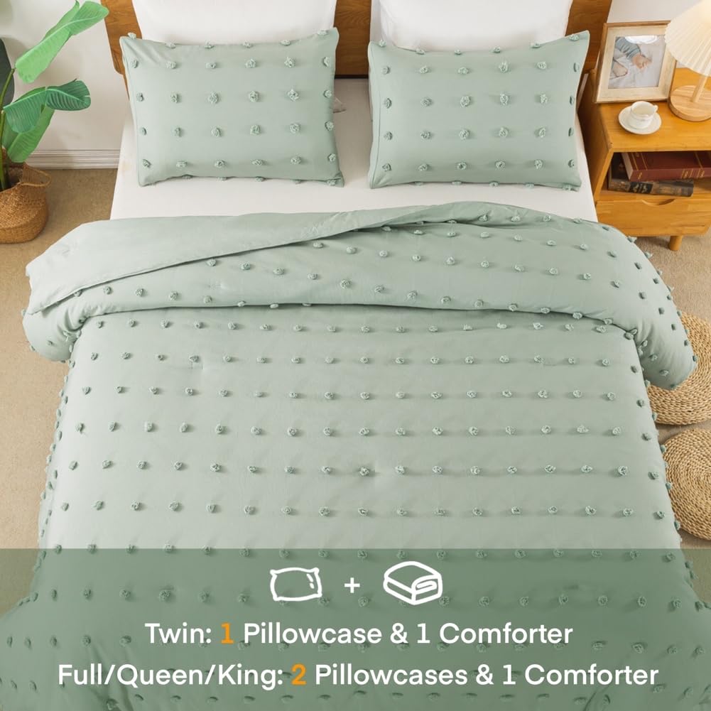 Comforter Set, 2 Pieces- Soft Cotton Lightweight Comforter with 1 Pillowcase, Chenille Dots All Season Down Alternative Comforter Set for Bedding