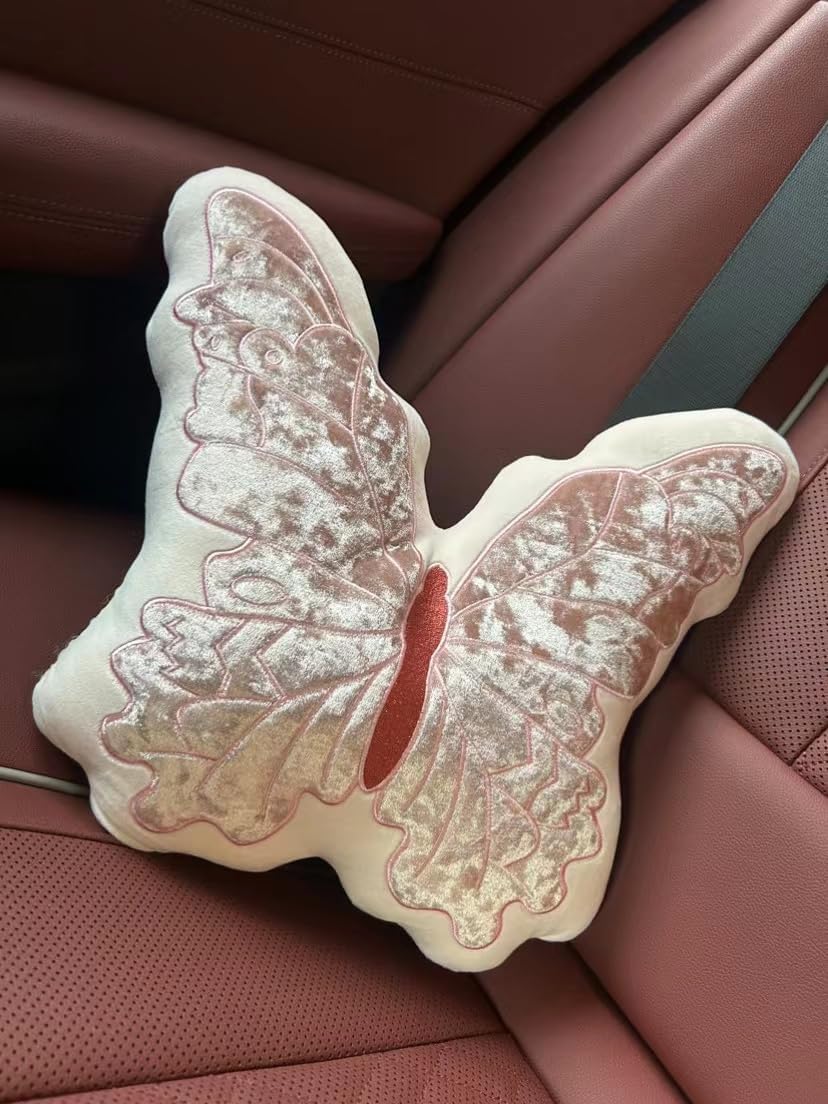 Butterfly Throw Pillow, Pink Butterfly-Shaped Glitter Velvet Stuffed Cushion Shiny Spring Decorative Animal Pillow for Couch Living Room Bed (11.8"x11.8")