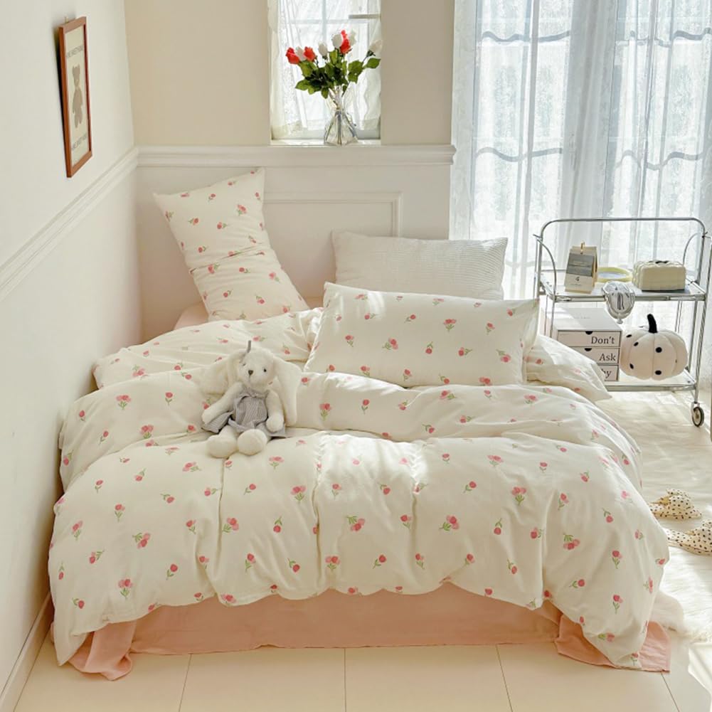 Duvet Cover Printed Bedding Set 3Pcs Girls Kawaii Pattern Comforter Cover with Zipper Closure Soft Breathable Microfiber