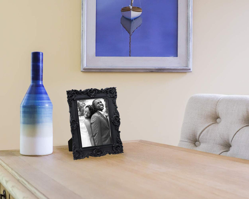 Resin Picture Frame â€?Handcrafted Floral Design with Easel for Tabletop and Wall Display