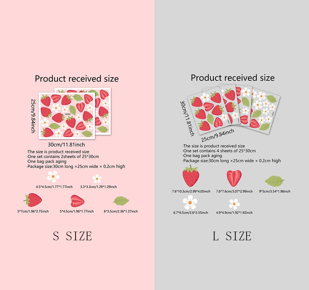 Strawberry and White Flower Stickers for Wall