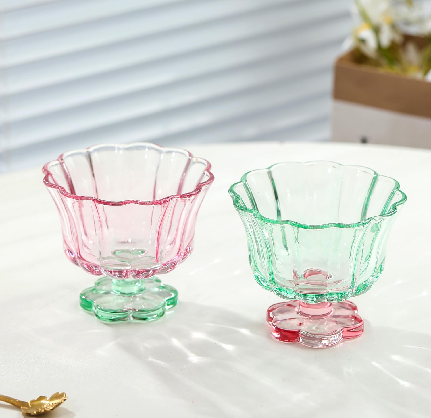 Flower Petal Style Glass Ripple Drinking Glasses Set of 2