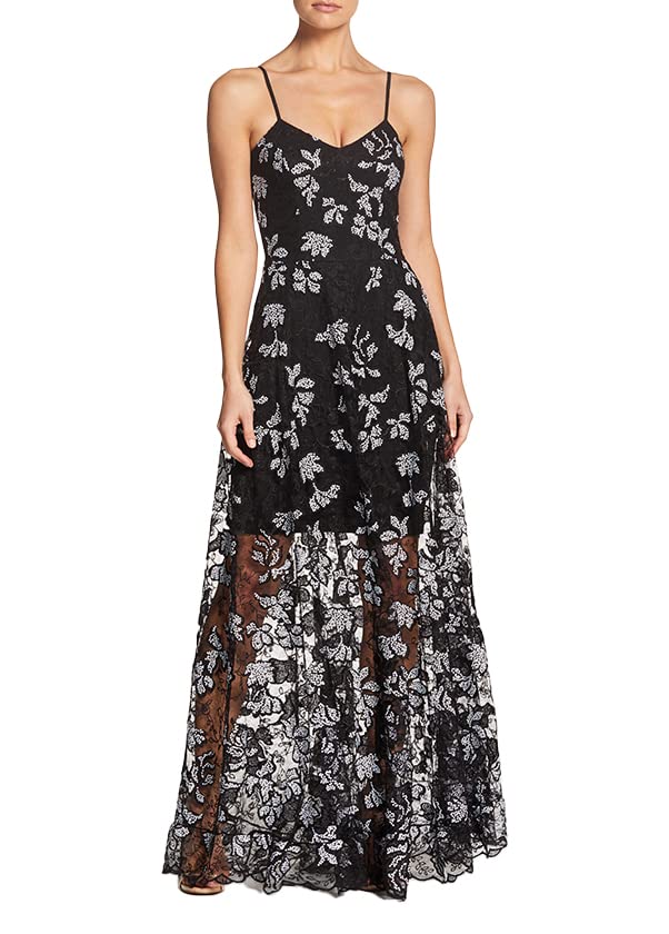 Women's Embellished Plunging Gown Sleeveless Floral Long Dress