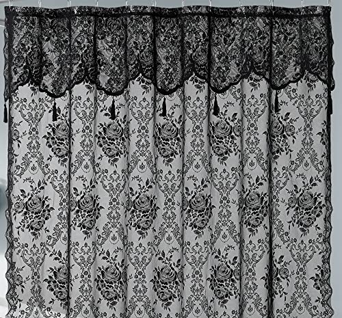 Luxury Lace Small Shower Curtain - Lace Shower Curtain with Attached Valance & Tassels