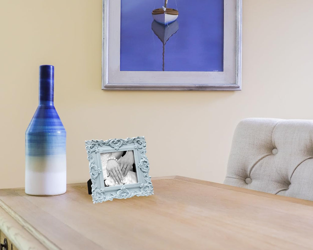 Resin Picture Frame â€?Handcrafted Floral Design with Easel for Tabletop and Wall Display