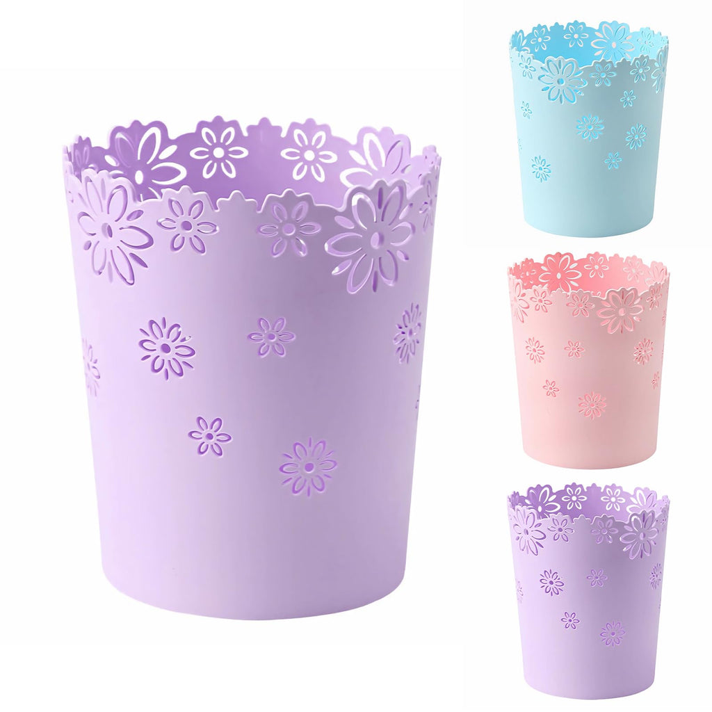 Mini Wastebasket Small Trashcan Room Decor Hollow Flower Shape Plastic Lidless Round Garbage Container Bin for Bathroom, Kitchen, Bedroom, Home Office, College Dormitory