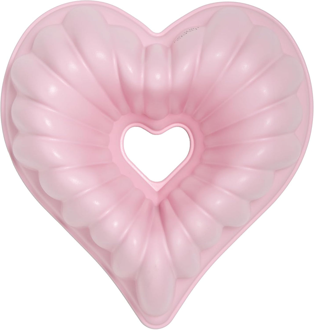 Paris Hilton 9-Inch Heart-Shaped Fluted Cake Pan, Cast Aluminum with Ceramic Nonstick Coating, Dishwasher Safe, Pink