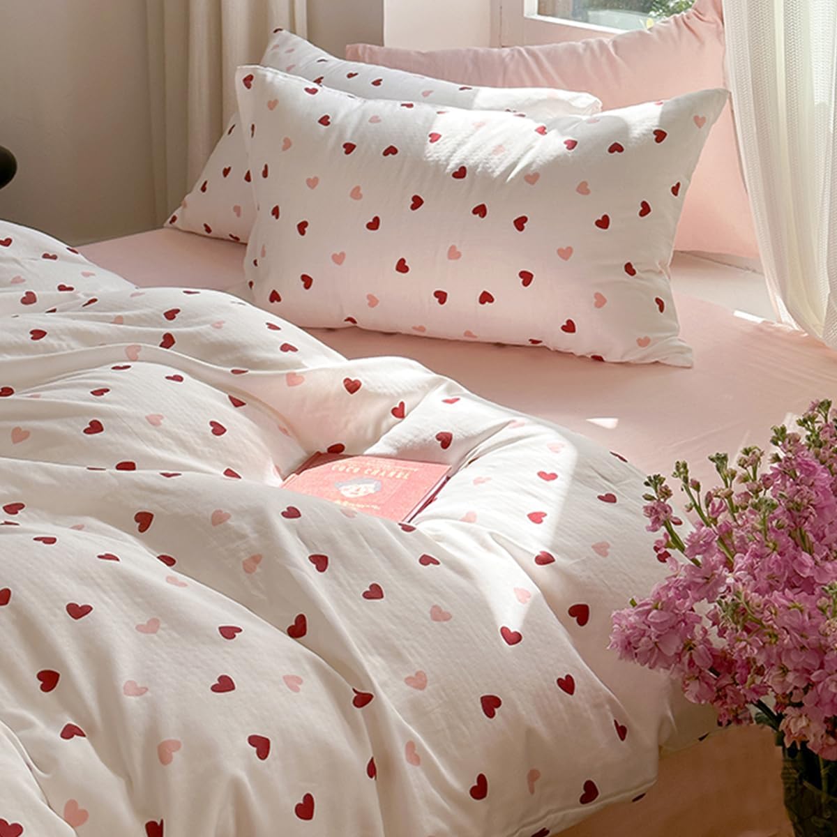 Duvet Cover Printed Bedding Set 3Pcs Girls Kawaii Pattern Comforter Cover with Zipper Closure Soft Breathable Microfiber