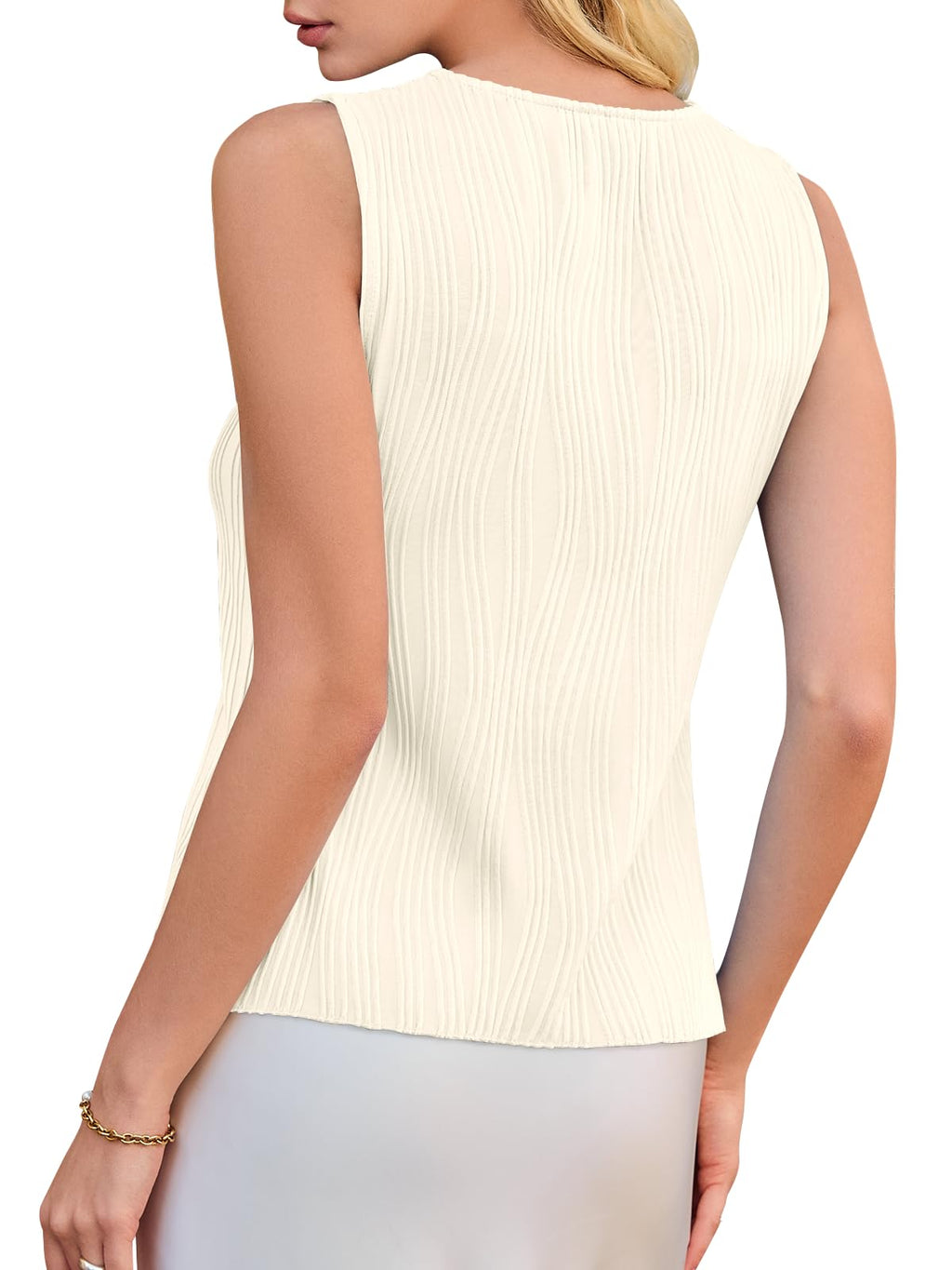 Y2K Button Down Tank Tops - Crewneck Slim Fit Textured Vest Top