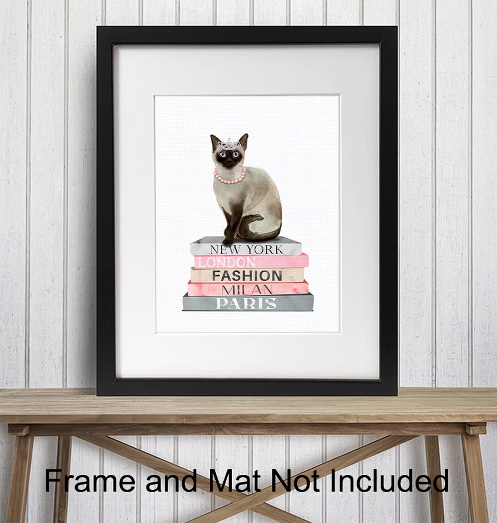 Fashion Glam Siamese cat Wall Decor for Living room, Bedroom - Glamour Couture Cute Kitty Gift for Woman, Girl - Designer Decoration