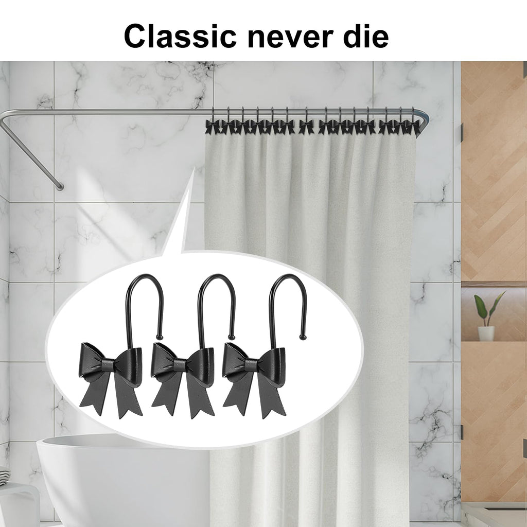 Metal Decorative Rings Bow Shower Curtain Hooks, Rustproof Bow Knot Design for Bathroom 12 Pack