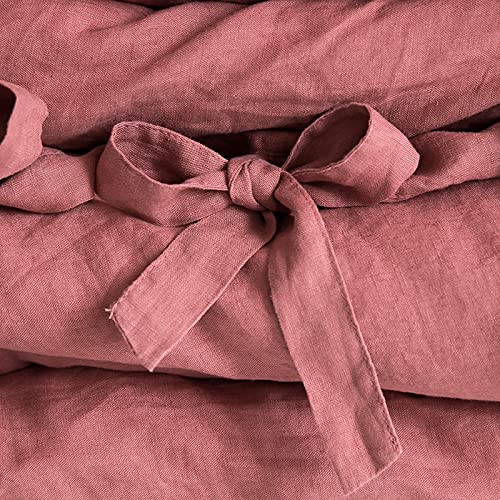 The 100% Linen Duvet Cover Set, 3 Pieces Belgian Flax Breathable Bedding,(1 Comforter Cover+2 Pillowshams) with Tie Closure Style