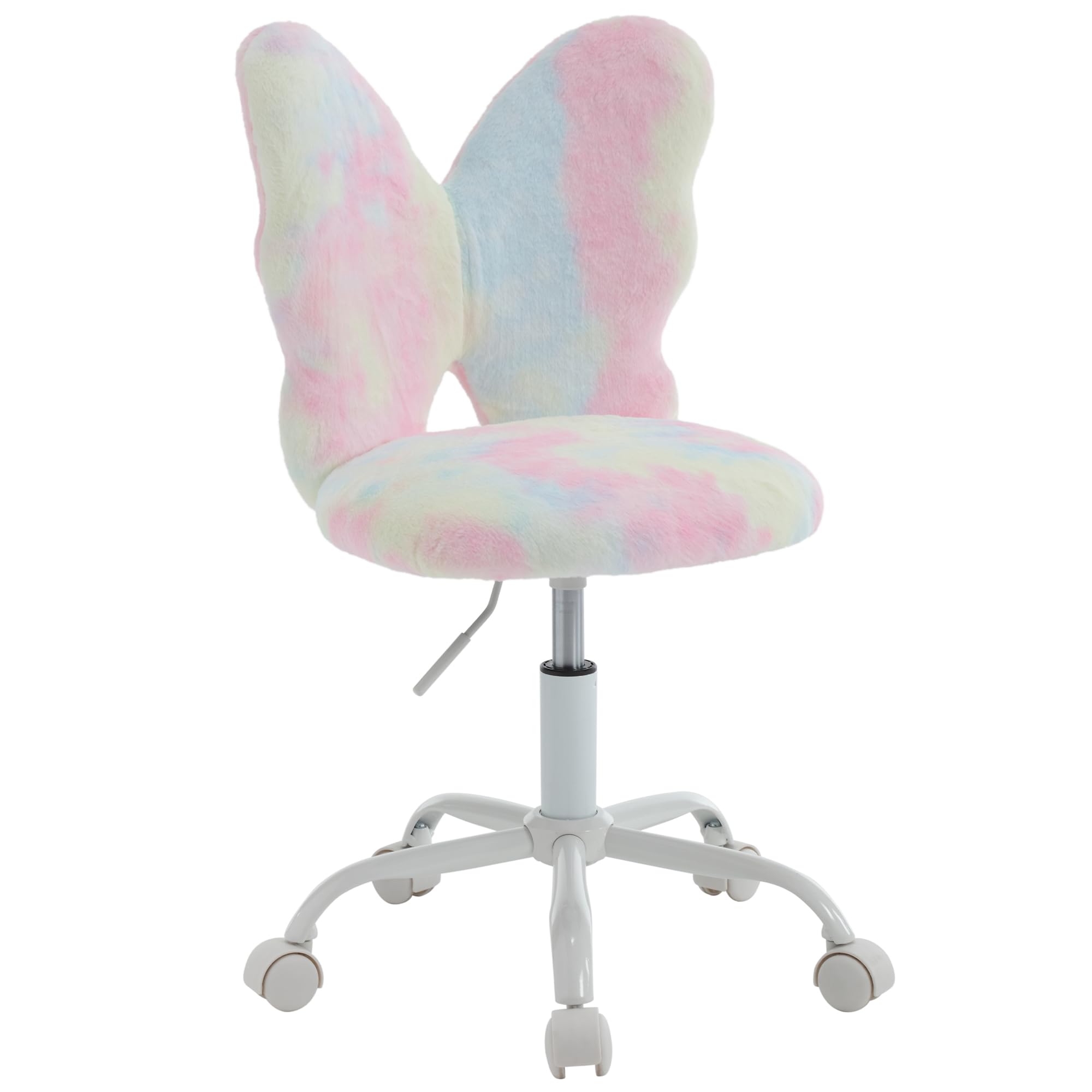 Kids Desk Chair Butterfly Faux Fur Study Chair Adjustable Vanity Chair, Small Cute Student Task Chair with White Foot
