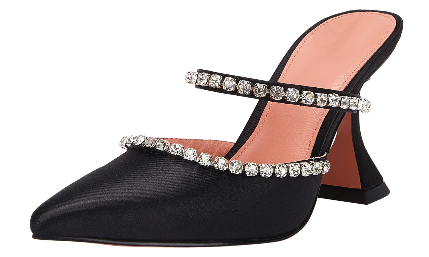 Women's Pointed Toe Strappy Heels Crystal Satin Heeled Mules Shoes