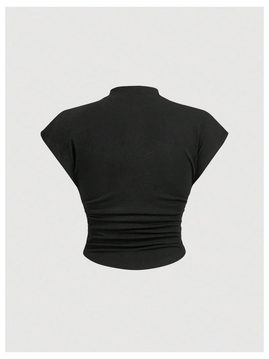 Women's Plus Size Y2K 3D Bow Crop Tops Mock Neck Cap Sleeve Ruched T Shirt