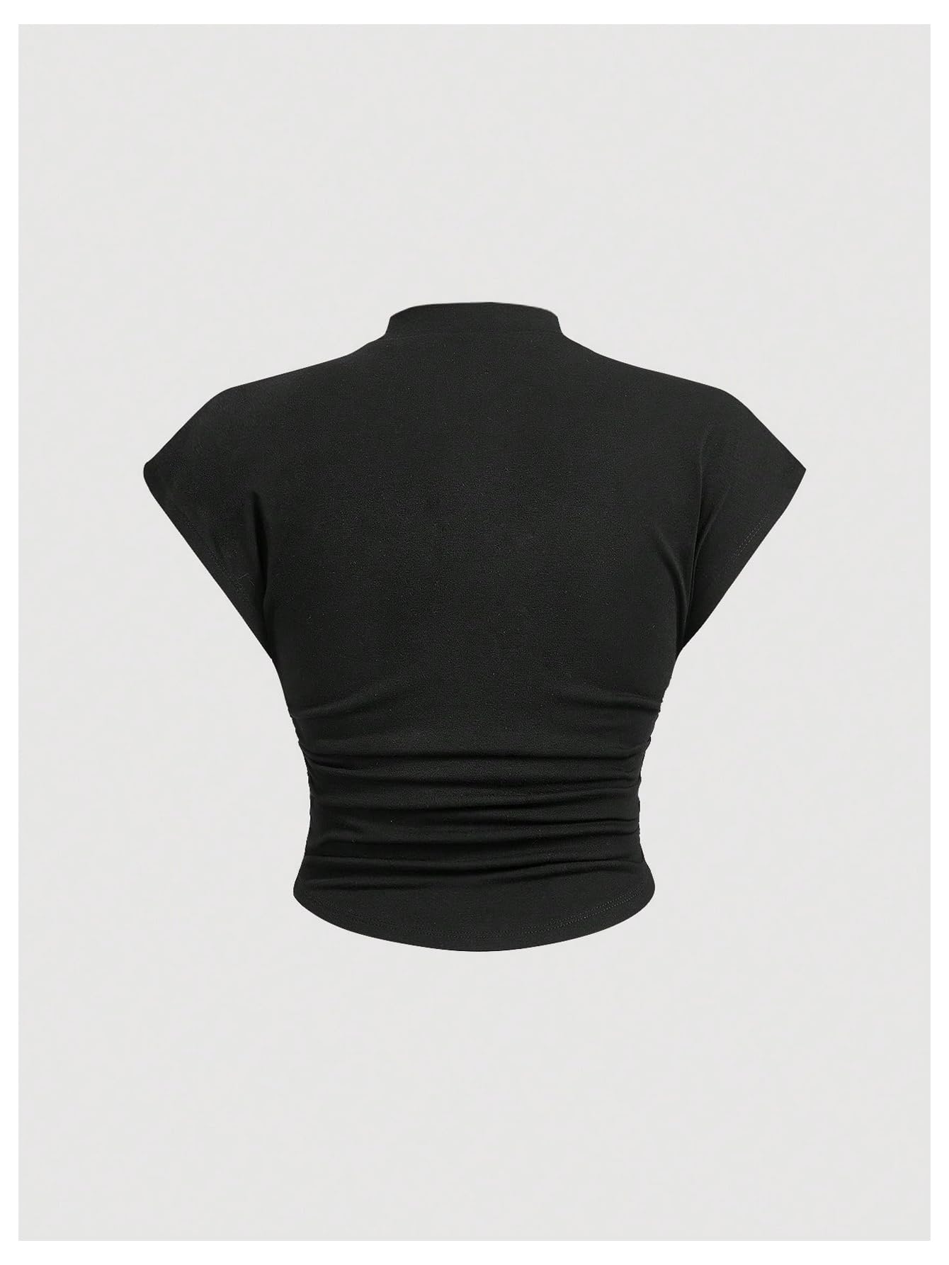 Women's Plus Size Y2K 3D Bow Crop Tops Mock Neck Cap Sleeve Ruched T Shirt