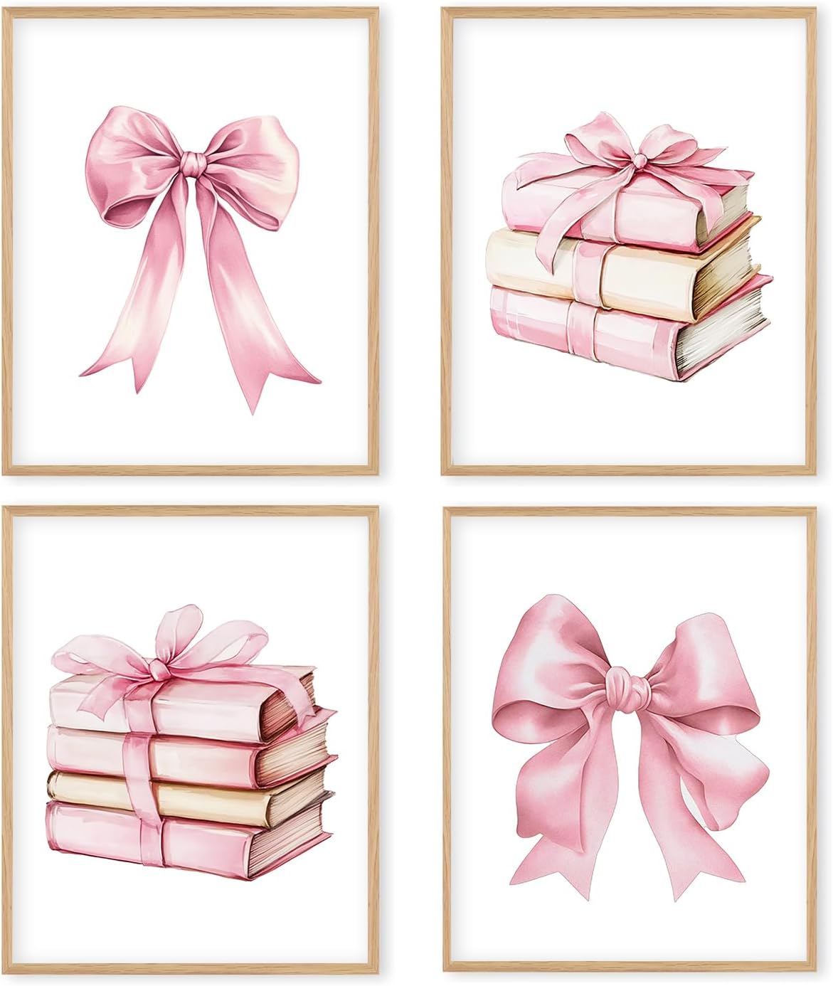Coquette Bow Unframed Wall Art Prints - Book Lover Reading Posters for Room Decor - Preppy Home Bedroom Classroom Library Wall Decor 8x10 Set of 4