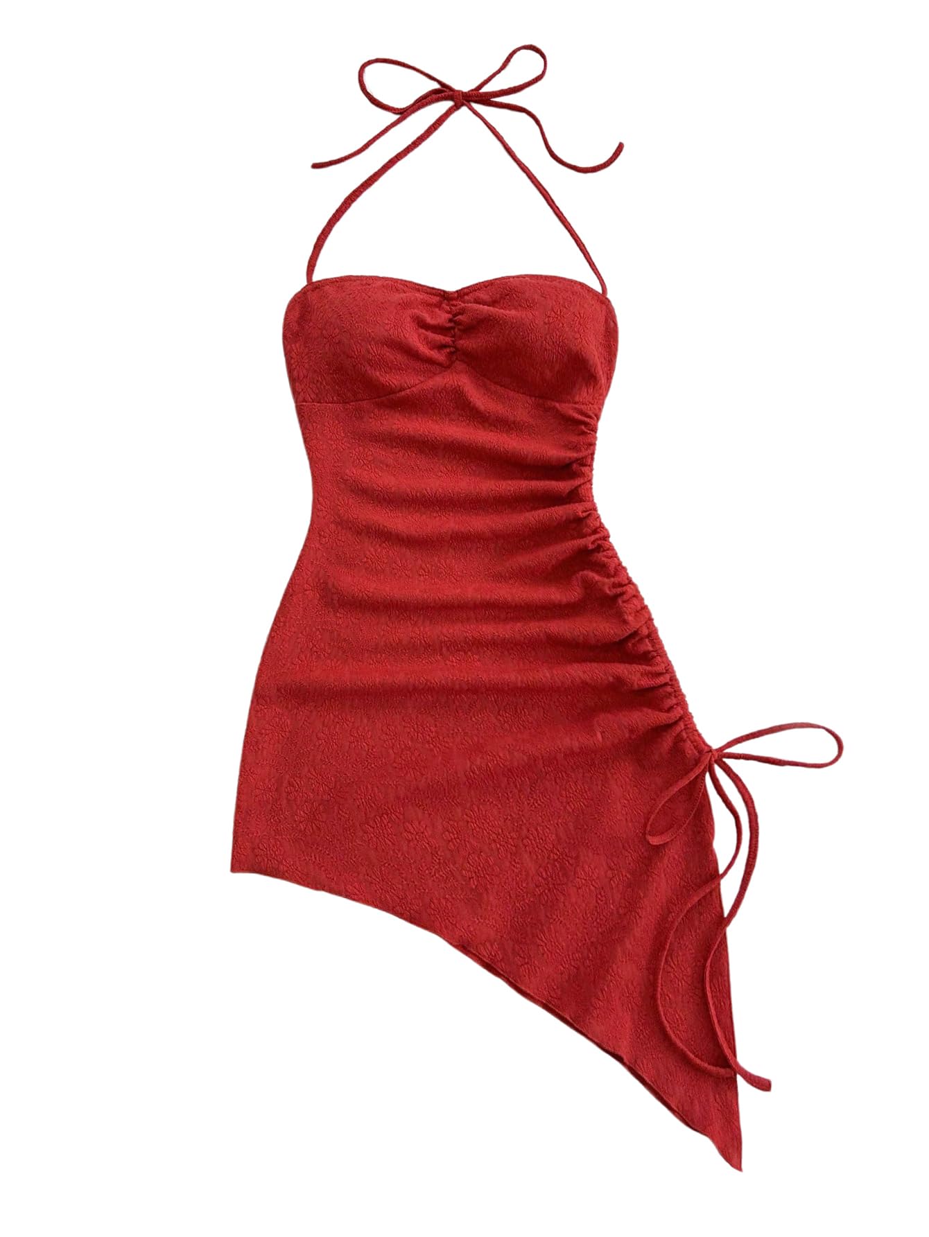 Women's Floral Print Halter Dress Sleeveless Drawstring Asymmetrical Hem Bodycon Dress