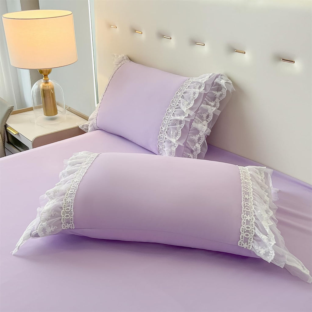 Chic Ruffle Lace Polyester Duvet Cover Set -Bedding-2 Piece Duvet Cover with Zipper Closure -Ultra Soft and Light Weight
