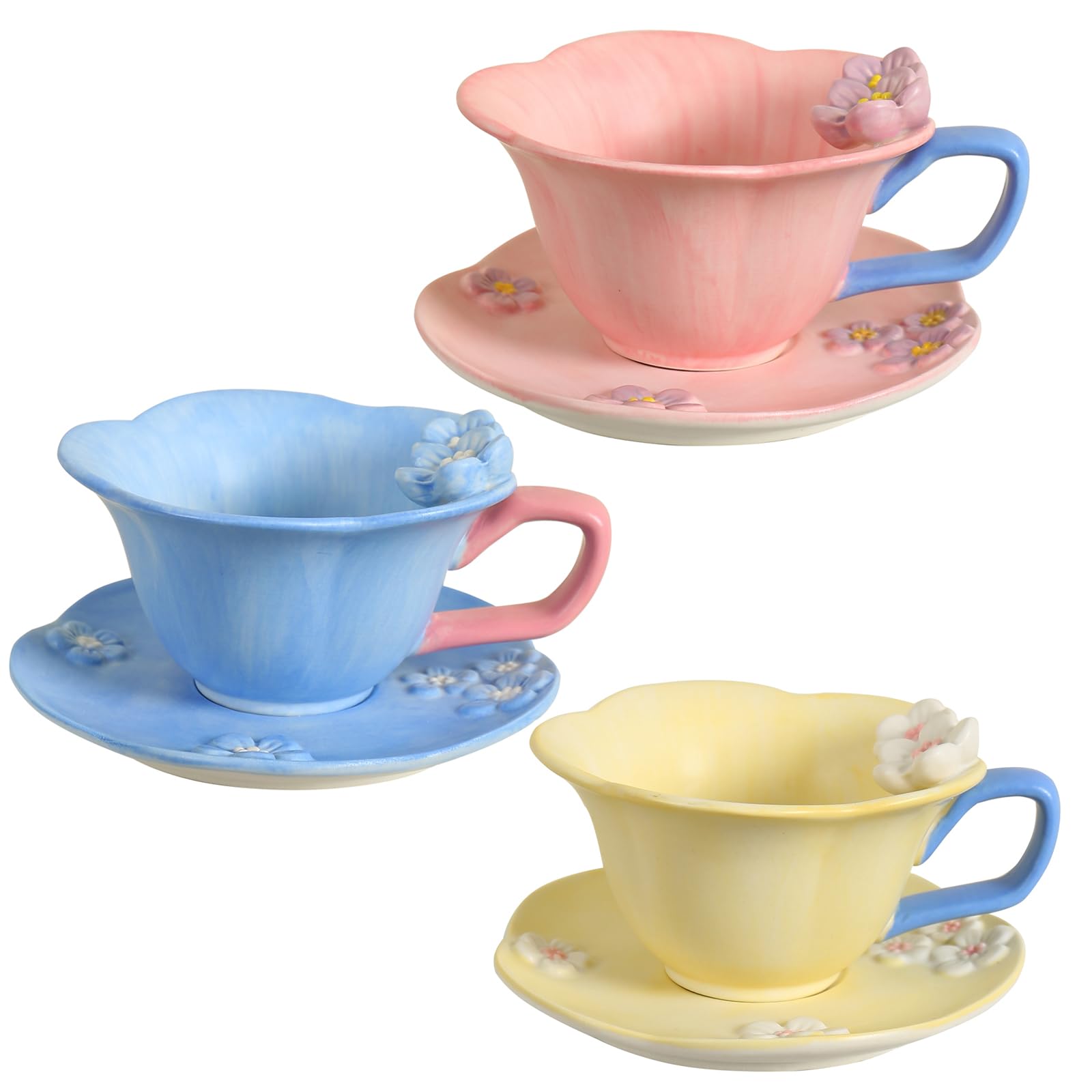 Floral Tea Cups and Saucers, Ceramic Cute Tea Cup for Tea Party