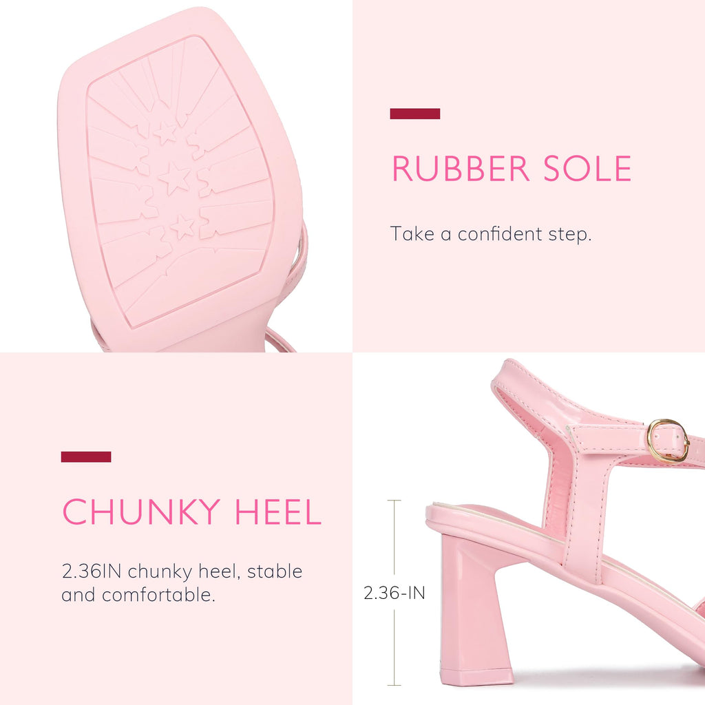 High Heels for Women Bow Block Chunky Heels Square Open Toe Sandals Strappy Heels